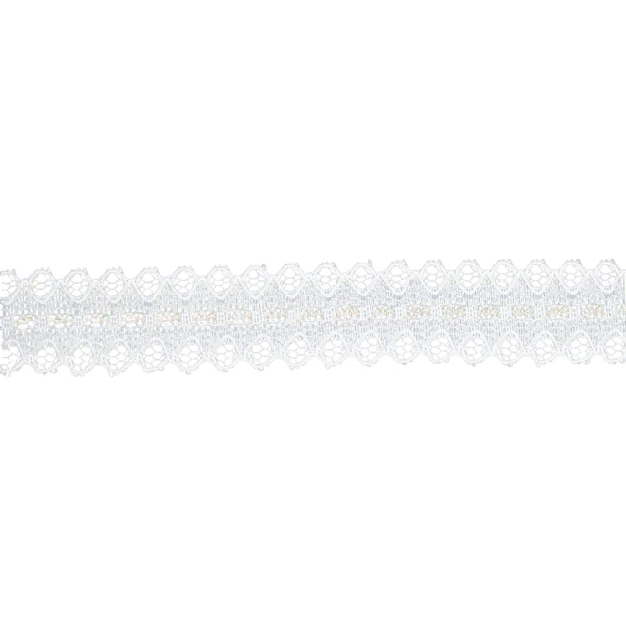 JAM Paper 13/16" x 25yd. White Iridescent Stripe Lace Ribbon